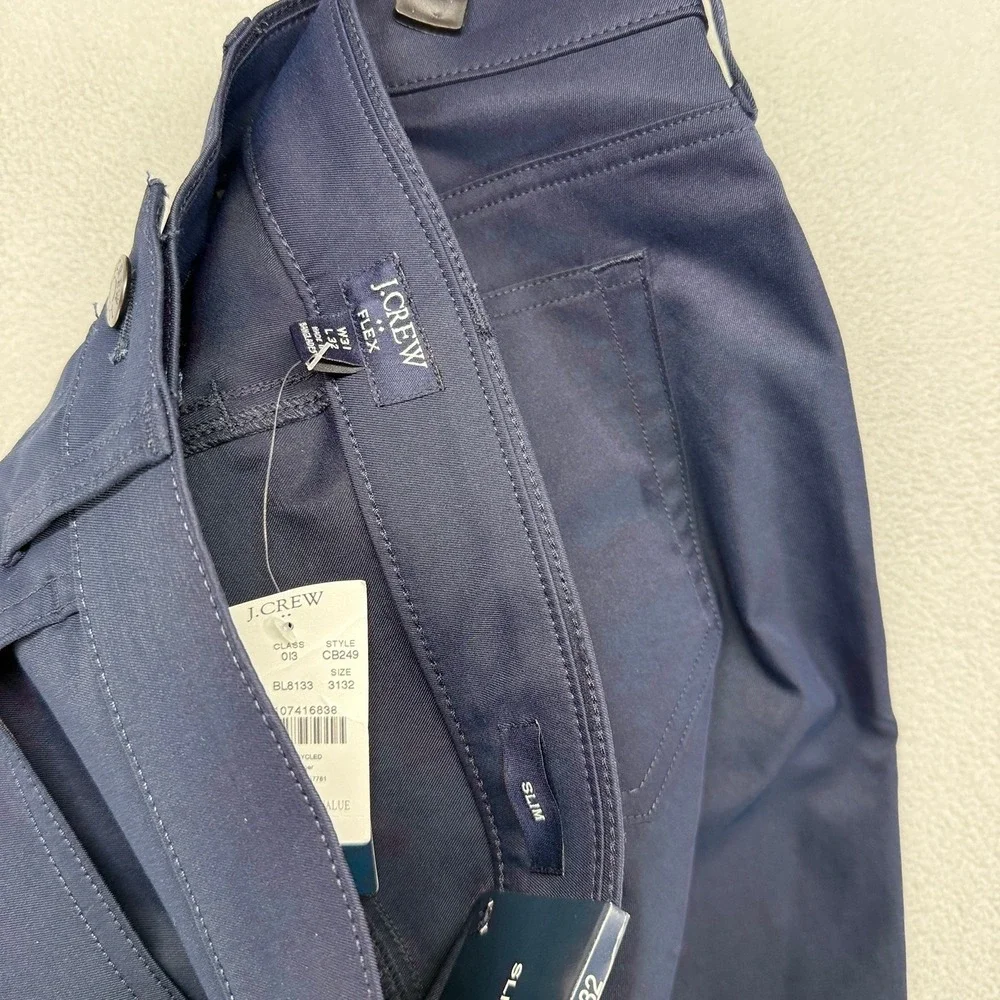 J.Crew Tech Pant Mens 31x32 Navy Blue Slim Five-Pocket Performance Chino NEW